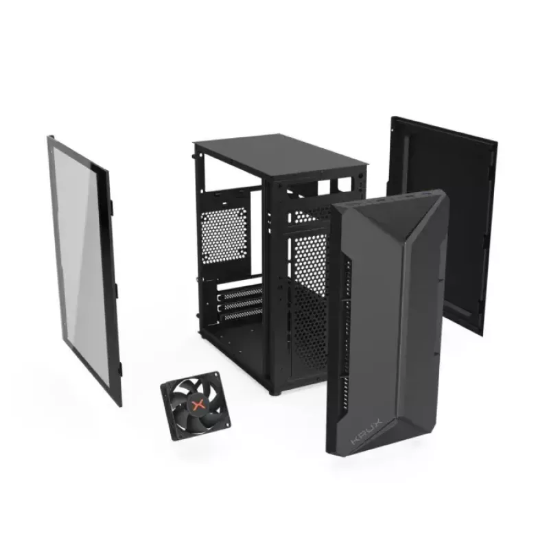 Case PC KRUX Astro Cube nero — chassis Cube, supporta Micro ATX/Mini-ITX, 1 alloggiamento 3,5 inch + 2 da 2,5 inch, finestra laterale, alimentatore max 28 cm, altezza massima dissipatore 136 mm