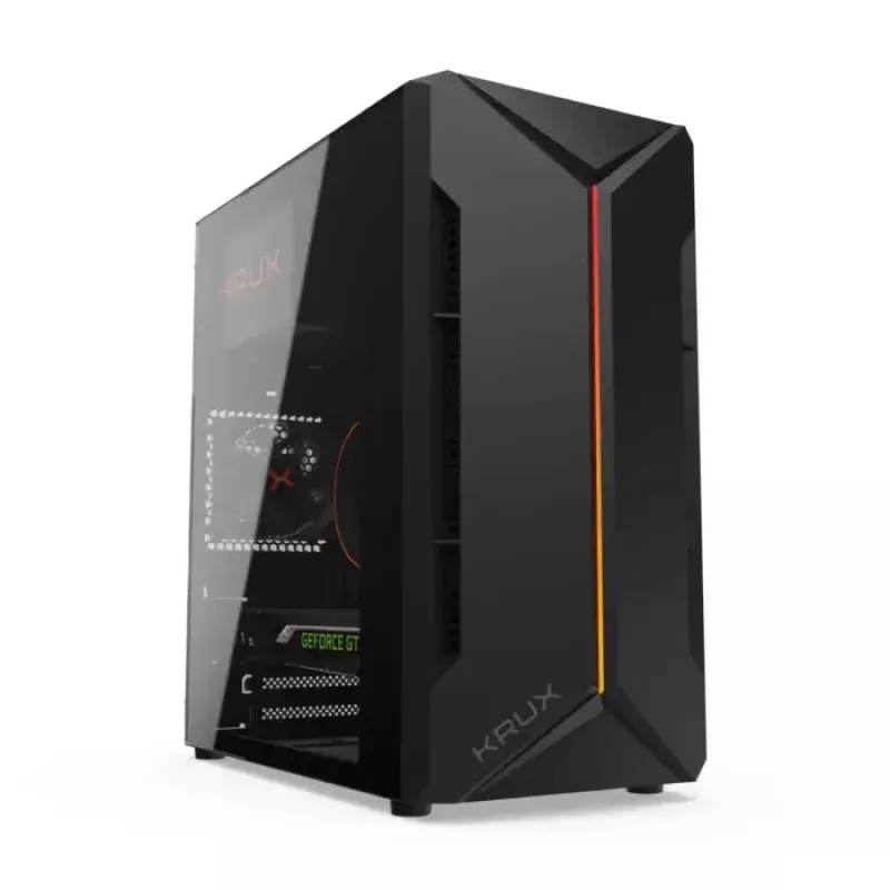 Case PC KRUX Astro Cube nero — chassis Cube, supporta Micro ATX/Mini-ITX, 1 alloggiamento 3,5 inch + 2 da 2,5 inch, finestra laterale, alimentatore max 28 cm, altezza massima dissipatore 136 mm