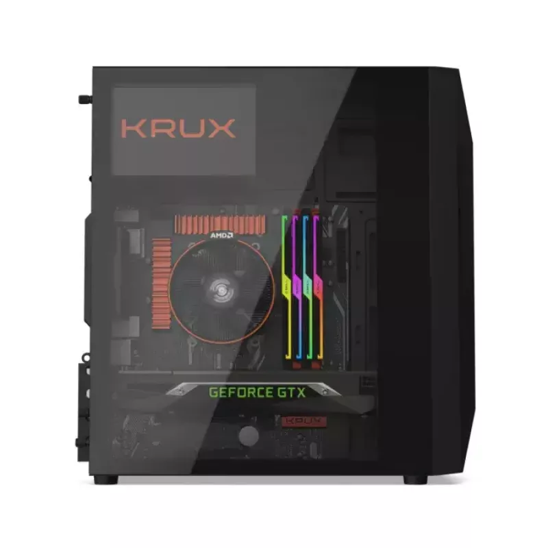 Case PC KRUX Astro Cube nero — chassis Cube, supporta Micro ATX/Mini-ITX, 1 alloggiamento 3,5 inch + 2 da 2,5 inch, finestra laterale, alimentatore max 28 cm, altezza massima dissipatore 136 mm