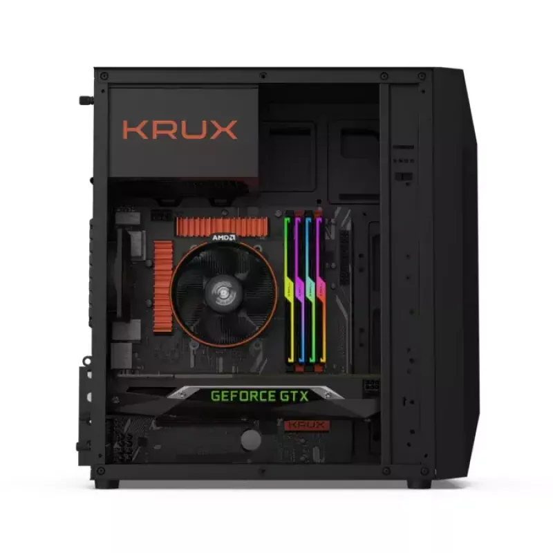 Case PC KRUX Astro Cube nero — chassis Cube, supporta Micro ATX/Mini-ITX, 1 alloggiamento 3,5 inch + 2 da 2,5 inch, finestra laterale, alimentatore max 28 cm, altezza massima dissipatore 136 mm
