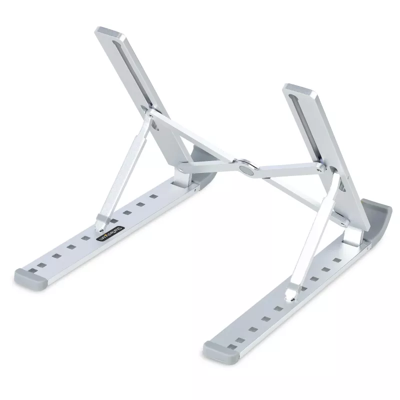 StarTech.com supporto pieghevole per laptop, supporto portatile ergonomico regolabile in altezza, struttura in alluminio ventilata supporta 10 kg, inclinabile/rialzato/angolato per laptop/tablet, design pieghevole