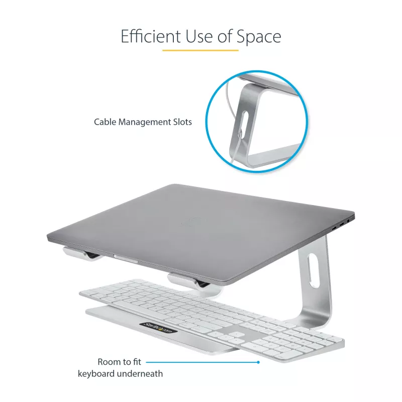 StarTech.com supporto per laptop da scrivania, supporta 5 kg/11 lb, alluminio, argento, rialzo ergonomico per laptop, supporto portatile per laptop, supporto per computer per MacBook Air/Pro, Dell XPS, Lenovo