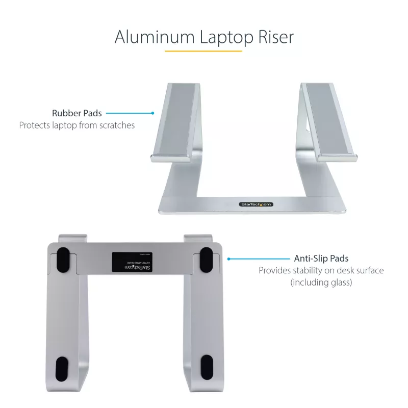 StarTech.com supporto per laptop da scrivania, supporta 5 kg/11 lb, alluminio, argento, rialzo ergonomico per laptop, supporto portatile per laptop, supporto per computer per MacBook Air/Pro, Dell XPS, Lenovo
