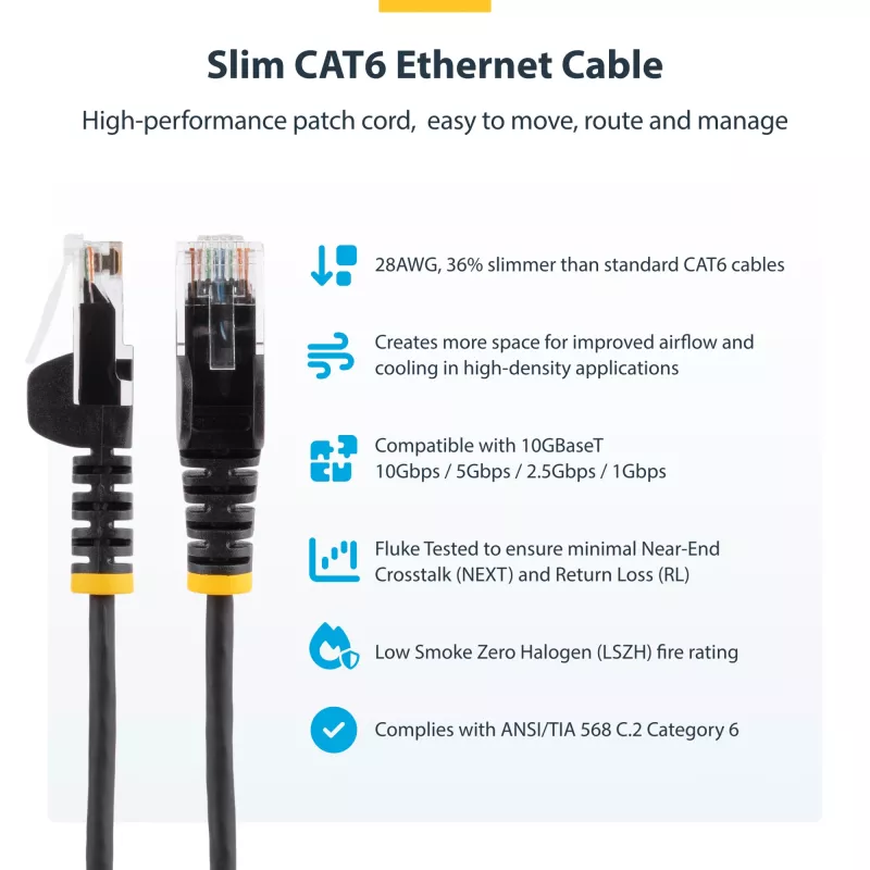 StarTech.com cavo CAT6 da 2 m – sottile – connettori RJ45 snagless – nero