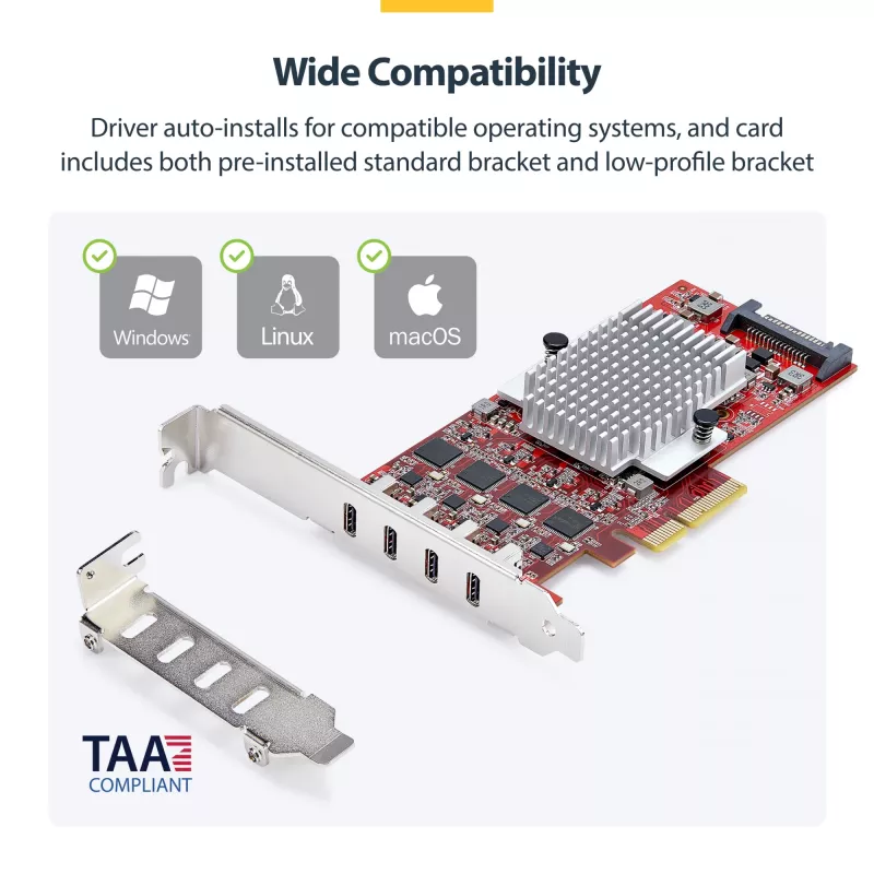 StarTech.com Scheda PCIe USB Type-C a 4 porte, USB 3.2 10Gbps, scheda di espansione USB-C PCI Express, 4 controller USB indipendenti, Windows/Linux/macOS, conforme TAA