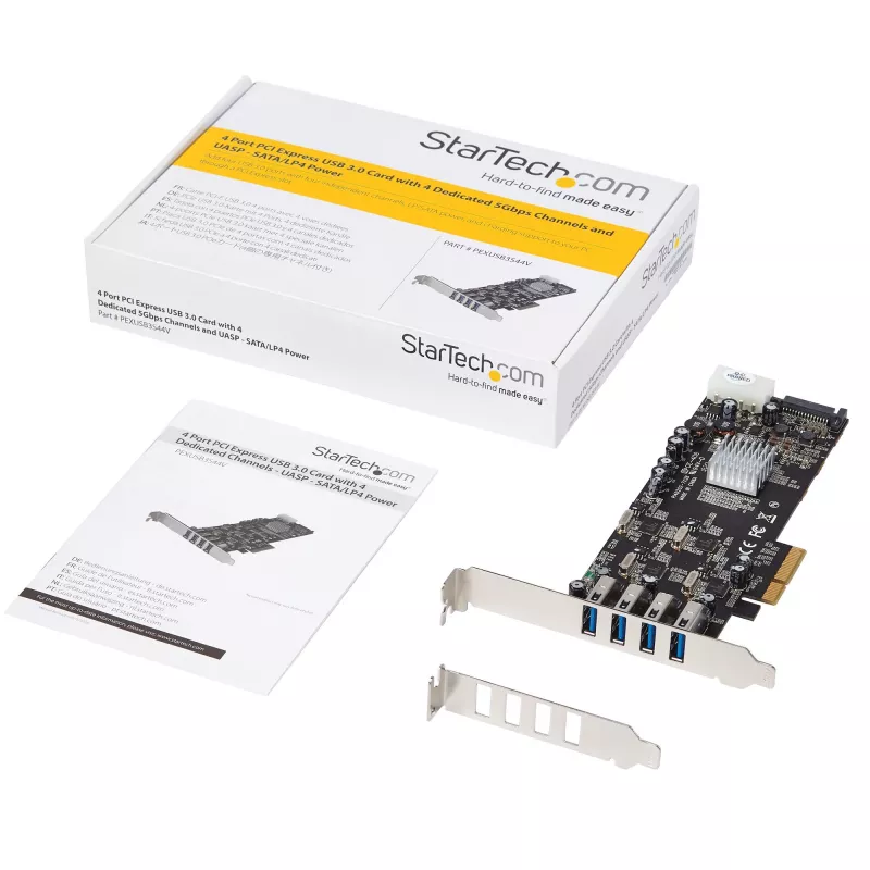 Scheda PCIe StarTech.com con 4 porte USB 3.0 e 4 canali dedicati da 5 Gbps (USB 3.1 Gen 1) – UASP – alimentazione SATA / LP4 – scheda adattatore PCI Express