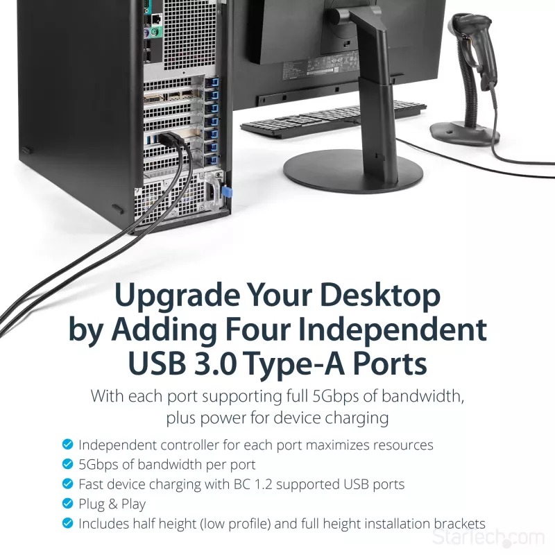 Scheda PCIe StarTech.com con 4 porte USB 3.0 e 4 canali dedicati da 5 Gbps (USB 3.1 Gen 1) – UASP – alimentazione SATA / LP4 – scheda adattatore PCI Express