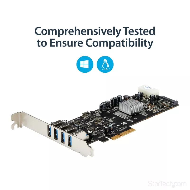 Scheda PCIe StarTech.com con 4 porte USB 3.0 e 4 canali dedicati da 5 Gbps (USB 3.1 Gen 1) – UASP – alimentazione SATA / LP4 – scheda adattatore PCI Express