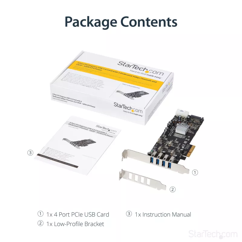 Scheda PCIe StarTech.com con 4 porte USB 3.0 e 4 canali dedicati da 5 Gbps (USB 3.1 Gen 1) – UASP – alimentazione SATA / LP4 – scheda adattatore PCI Express