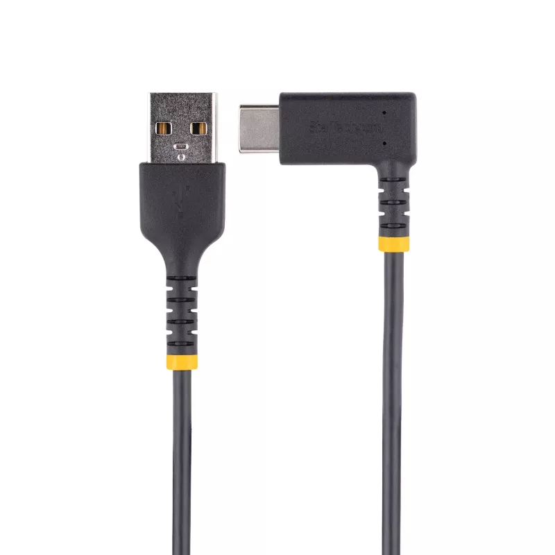 StarTech.com cavo di ricarica USB-A a USB-C da 1 m, angolare – cavo di ricarica rapida robusto – nero, USB 2.0 A a Type-C – fibra aramidica resistente – 3A – cavo di ricarica USB
