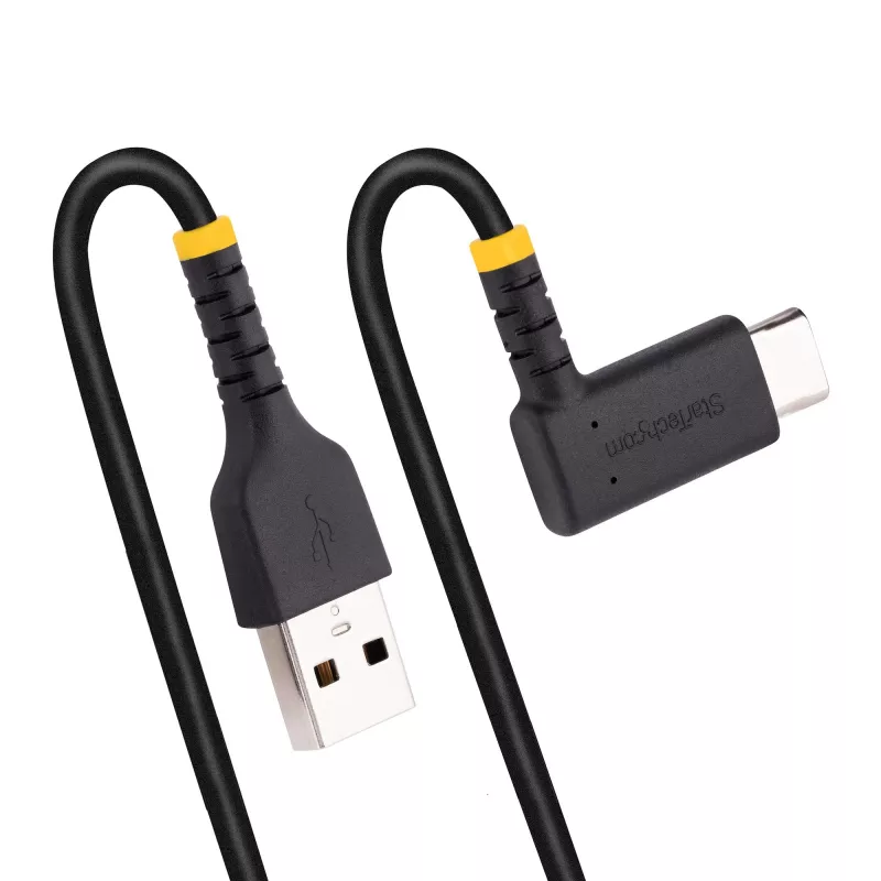 StarTech.com cavo di ricarica USB-A a USB-C da 1 m, angolare – cavo di ricarica rapida robusto – nero, USB 2.0 A a Type-C – fibra aramidica resistente – 3A – cavo di ricarica USB