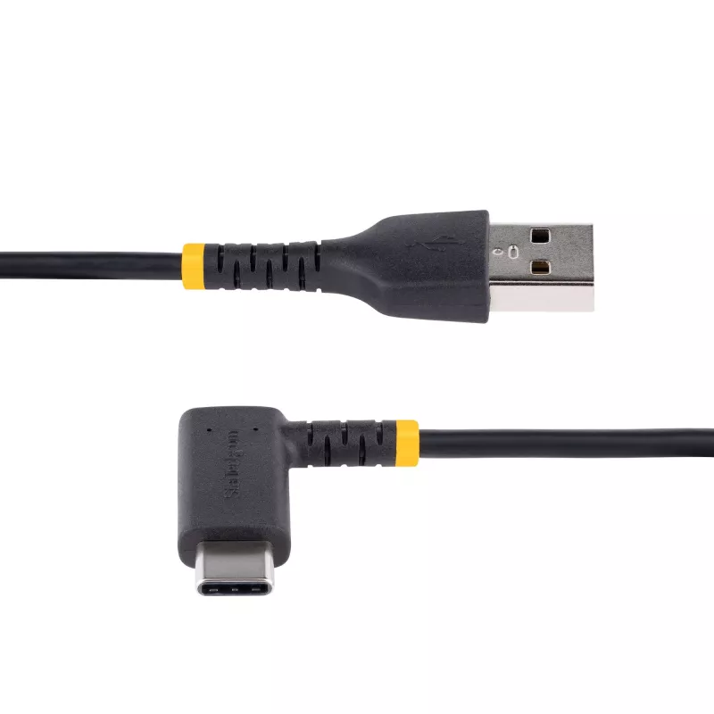 StarTech.com Cavo di ricarica USB-A a C 1ft (30cm), ad angolo – cavo USB-C di ricarica rapida robusto – nero USB 2.0 A a Type-C – fibra aramidica resistente – 3A – cavo di ricarica USB