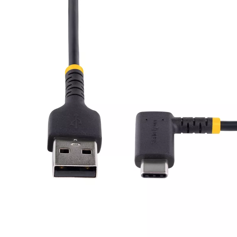 StarTech.com Cavo di ricarica USB-A a C 1ft (30cm), ad angolo – cavo USB-C di ricarica rapida robusto – nero USB 2.0 A a Type-C – fibra aramidica resistente – 3A – cavo di ricarica USB