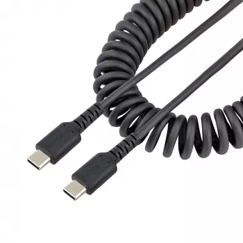 StarTech.com Cavo di ricarica USB-C 20in (50cm), cavo a spirale, robusto, ricarica rapida e sincronizzazione, USB 2.0 Type-C, con fibra aramidica resistente, cavo USB maschio-maschio durevole, nero