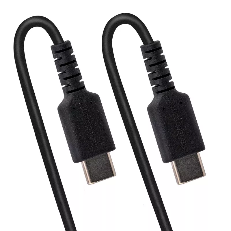 StarTech.com Cavo di ricarica USB-C 20in (50cm), cavo a spirale, robusto, ricarica rapida e sincronizzazione, USB 2.0 Type-C, con fibra aramidica resistente, cavo USB maschio-maschio durevole, nero