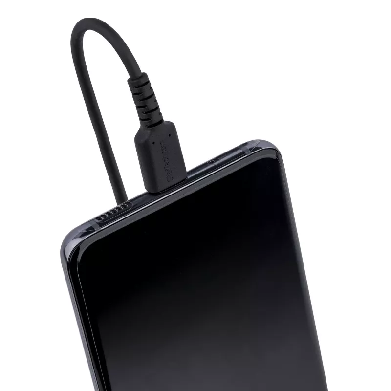 StarTech.com Cavo di ricarica USB-C 20in (50cm), cavo a spirale, robusto, ricarica rapida e sincronizzazione, USB 2.0 Type-C, con fibra aramidica resistente, cavo USB maschio-maschio durevole, nero