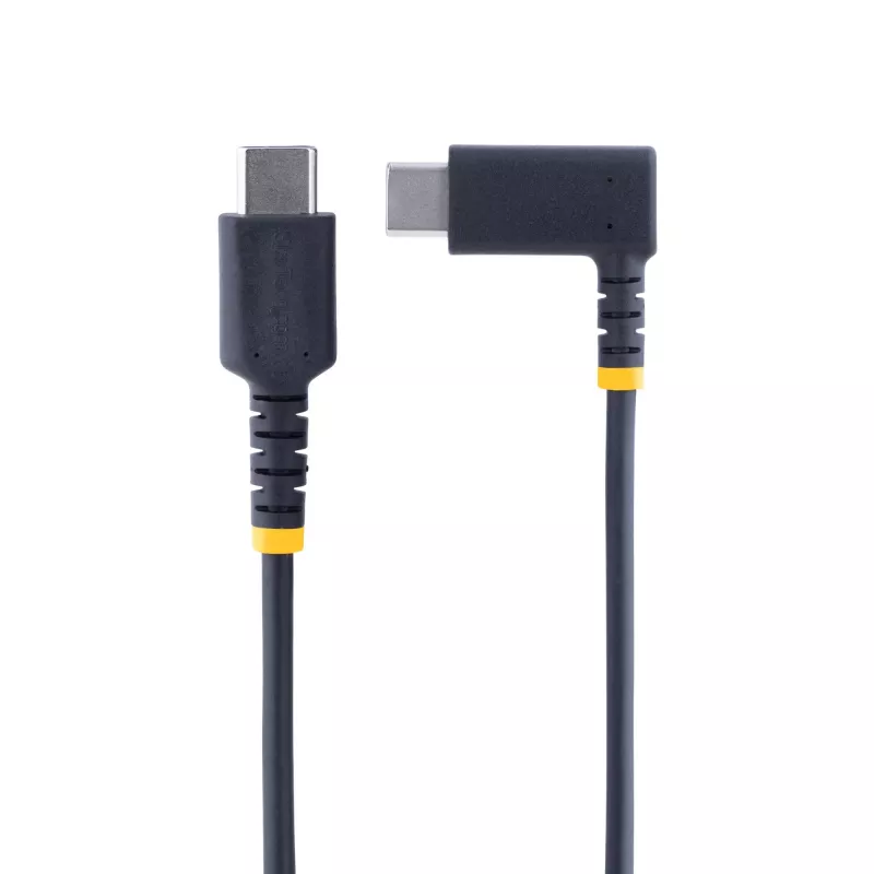 StarTech.com Cavo di ricarica USB-C da 30 cm con angolo retto – 60W PD 3A – cavo USB-C robusto per ricarica rapida – nero USB 2.0 Type-C – rinforzato con fibra aramidica – cavo di ricarica USB