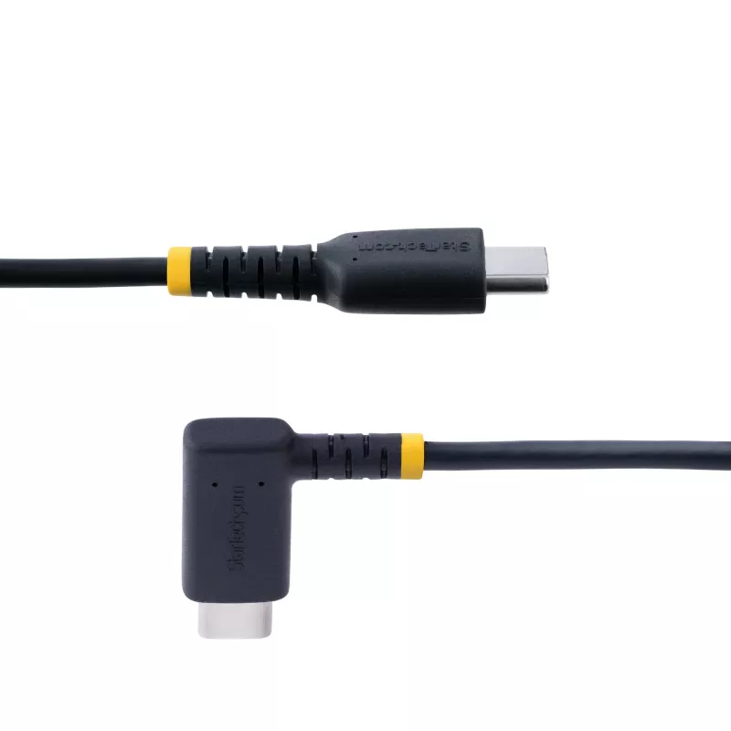 StarTech.com Cavo di ricarica USB-C da 30 cm con angolo retto – 60W PD 3A – cavo USB-C robusto per ricarica rapida – nero USB 2.0 Type-C – rinforzato con fibra aramidica – cavo di ricarica USB