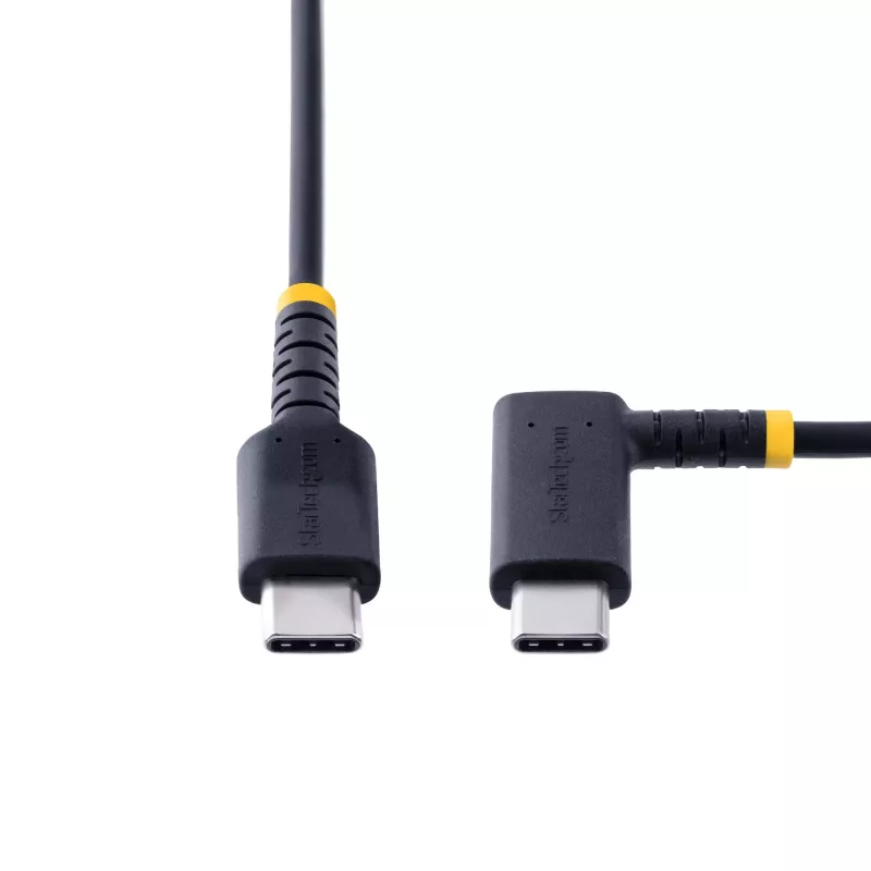 StarTech.com Cavo di ricarica USB-C da 30 cm con angolo retto – 60W PD 3A – cavo USB-C robusto per ricarica rapida – nero USB 2.0 Type-C – rinforzato con fibra aramidica – cavo di ricarica USB