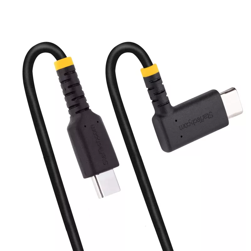 StarTech.com Cavo di ricarica USB-C da 30 cm con angolo retto – 60W PD 3A – cavo USB-C robusto per ricarica rapida – nero USB 2.0 Type-C – rinforzato con fibra aramidica – cavo di ricarica USB