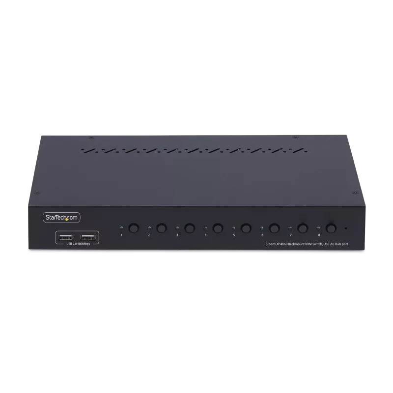 StarTech.com Switch KVM DisplayPort a 8 porte con kit di montaggio rack 1U, 4K 60Hz DP 1.2, commutazione tramite tasti e hotkey, hub USB a 4 porte, indipendente dal sistema operativo, conforme TAA