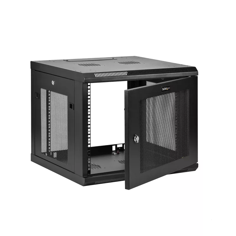 StarTech.com Armadio di rete a parete 4-Post 9U con ripiano 1U, rack server a parete 19 pollici per dispositivi dati/AV/elettronica/computer, piccolo case rack ventilato