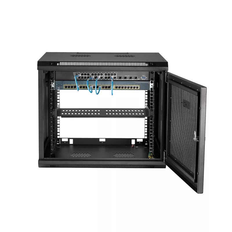 StarTech.com Armadio di rete a parete 4-Post 9U con ripiano 1U, rack server a parete 19 pollici per dispositivi dati/AV/elettronica/computer, piccolo case rack ventilato