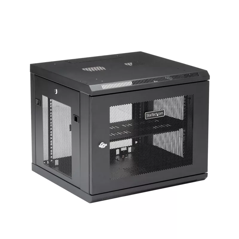 StarTech.com Armadio di rete a parete 4-Post 9U con ripiano 1U, rack server a parete 19 pollici per dispositivi dati/AV/elettronica/computer, piccolo case rack ventilato