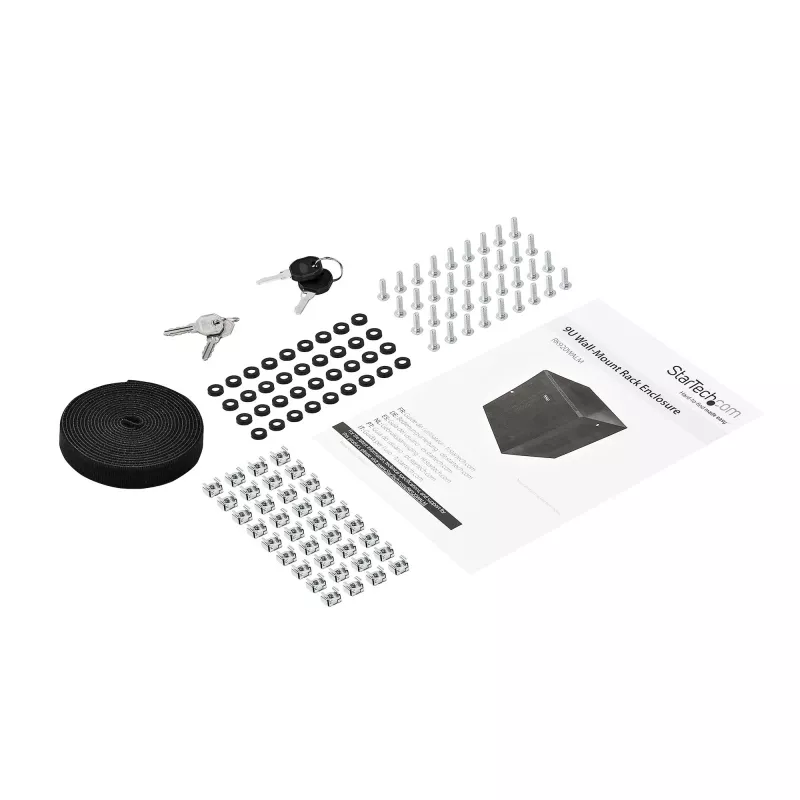 StarTech.com Armadio di rete a parete 4-Post 9U con ripiano 1U, rack server a parete 19 pollici per dispositivi dati/AV/elettronica/computer, piccolo case rack ventilato