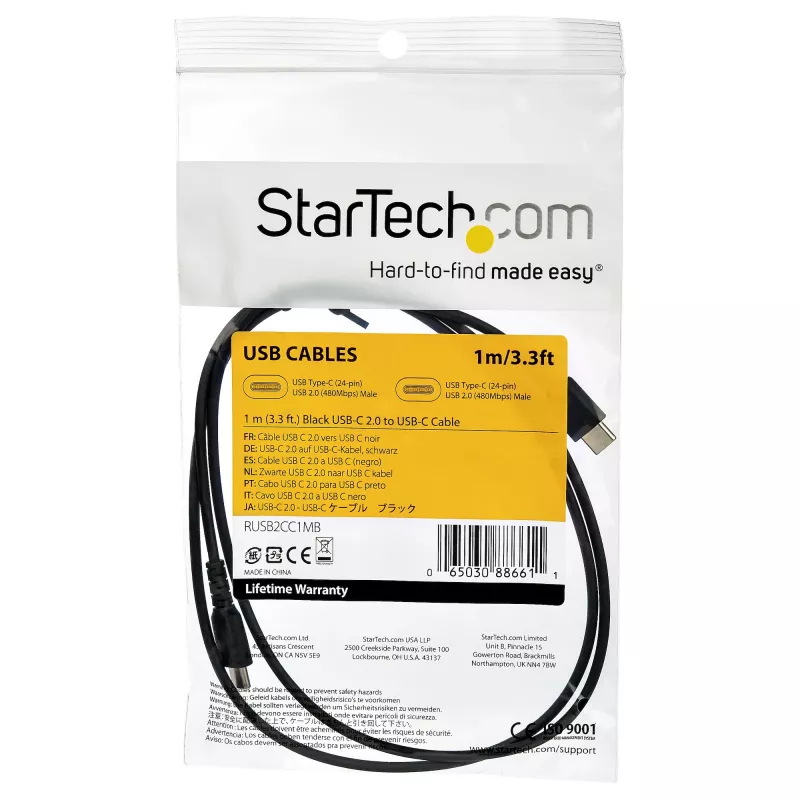StarTech.com Cavo di ricarica USB-A a USB-C da 1m – cavo robusto per ricarica rapida e sincronizzazione USB 2.0 a USB Type-C – guaina TPE durevole fibra aramidica M/M 3A nero – Samsung S10, iPad Pro, Pixel
