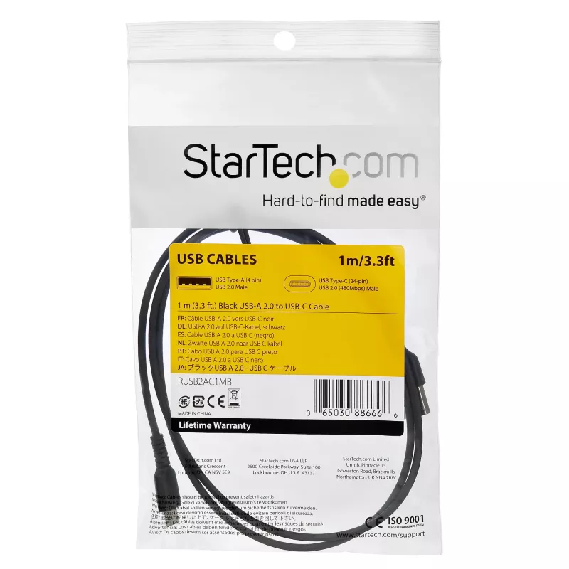 StarTech.com Cavo di ricarica USB-C da 1m – cavo robusto per ricarica rapida e sincronizzazione USB 2.0 Type-C a USB-C per laptop – guaina TPE fibra aramidica M/M 60 W nero – Samsung S10 S20 iPad Pro MS Surface