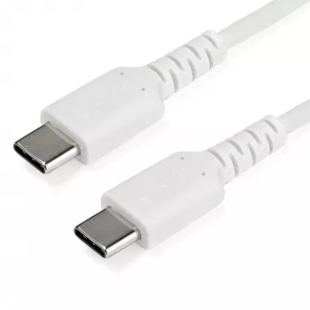 StarTech.com Cavo di ricarica USB-C da 2m – cavo robusto per ricarica rapida e sincronizzazione USB 2.0 Type-C a USB-C per laptop – guaina TPE fibra aramidica M/M 60W bianco – Samsung S10 S20 iPad Pro MS Surface