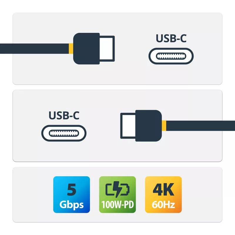 StarTech.com Cavo USB-C da 2m, angolare, USB 5Gbps, 100W (5A) Power Delivery, 4K 60Hz DP Alt Mode, cavo USB-C robusto – compatibile Thunderbolt