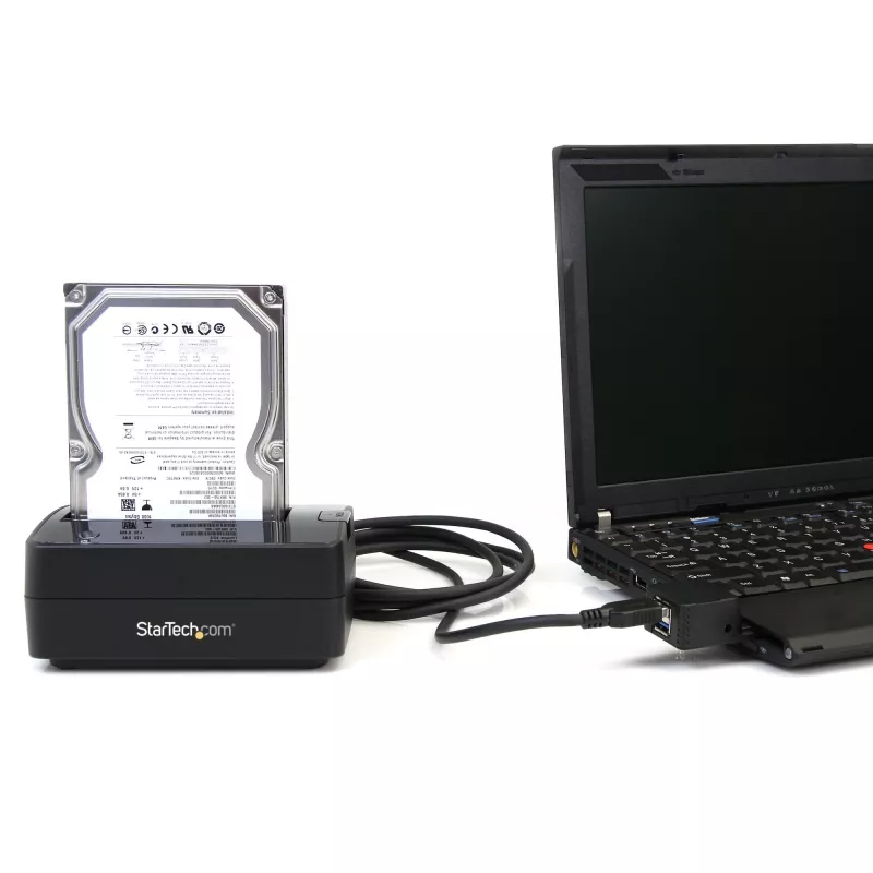 StarTech.com Docking station per disco fisso da USB 3.0 a SATA a singolo vano, dock per disco fisso USB 3.0 (5 Gbit/s), docking station esterna per HDD/SSD SATA I/II/III da 2,5/3,5 pollici, alloggiamento disco fisso a caricamento dall'alto