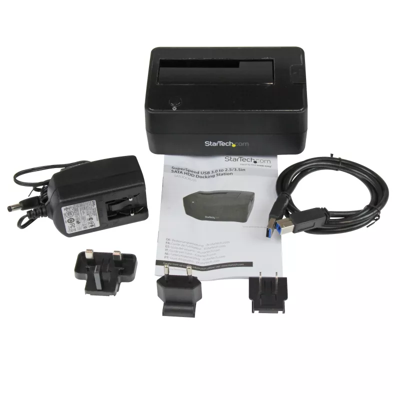 StarTech.com Docking station per disco fisso da USB 3.0 a SATA a singolo vano, dock per disco fisso USB 3.0 (5 Gbit/s), docking station esterna per HDD/SSD SATA I/II/III da 2,5/3,5 pollici, alloggiamento disco fisso a caricamento dall'alto