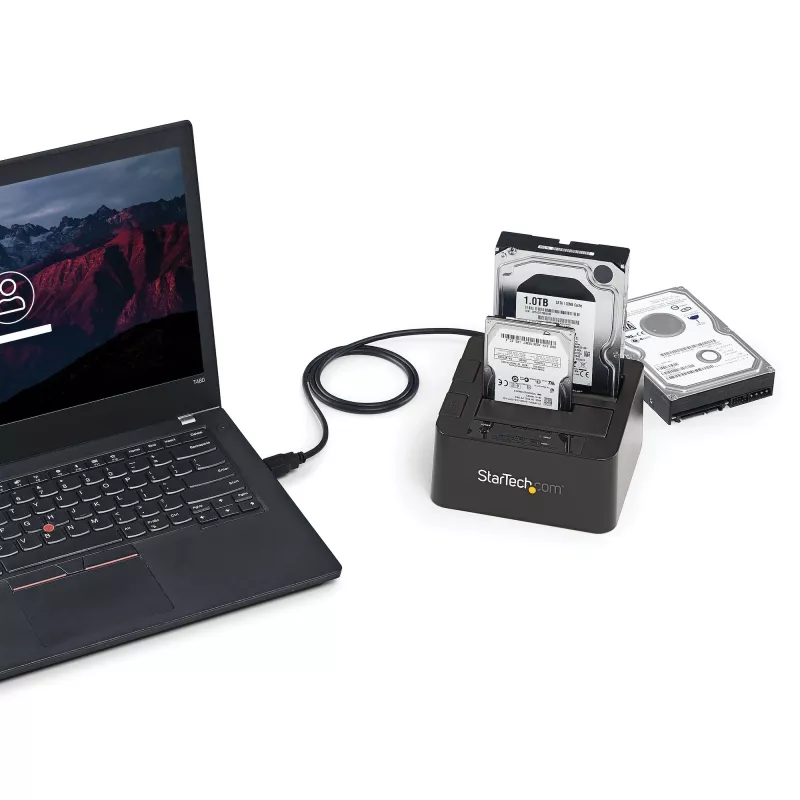 StarTech.com Docking station per disco fisso da USB 3.2 Gen 2 a SATA a doppio vano, dock per disco fisso USB 10Gbps, docking station esterna per SSD/HDD SATA I/II/III da 2,5/3,5 pollici, alloggiamento disco fisso hot-swap, caricamento dall'alto