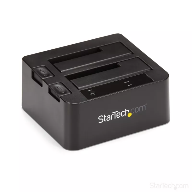 StarTech.com Docking station per disco fisso da USB 3.2 Gen 2 a SATA a doppio vano, dock per disco fisso USB 10Gbps, docking station esterna per SSD/HDD SATA I/II/III da 2,5/3,5 pollici, alloggiamento disco fisso hot-swap, caricamento dall'alto