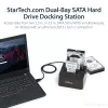 StarTech.com Docking station per disco fisso da USB 3.2 Gen 2 a SATA a doppio vano, dock per disco fisso USB 10Gbps, docking station esterna per SSD/HDD SATA I/II/III da 2,5/3,5 pollici, alloggiamento disco fisso hot-swap, caricamento dall'alto