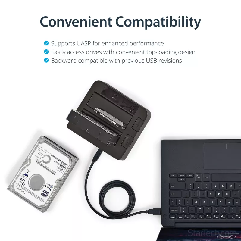 StarTech.com Docking station per disco fisso da USB 3.2 Gen 2 a SATA a doppio vano, dock per disco fisso USB 10Gbps, docking station esterna per SSD/HDD SATA I/II/III da 2,5/3,5 pollici, alloggiamento disco fisso hot-swap, caricamento dall'alto