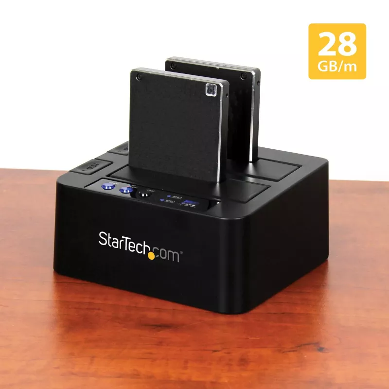 StarTech.com Duplicatore di dischi fissi standalone, clonatore/copiatore HDD/SSD a doppio vano, docking station da USB 3.1 (10 Gbit/s) a SATA III HDD/SSD, dock duplicatore di dischi fissi, clonatore di dischi fissi