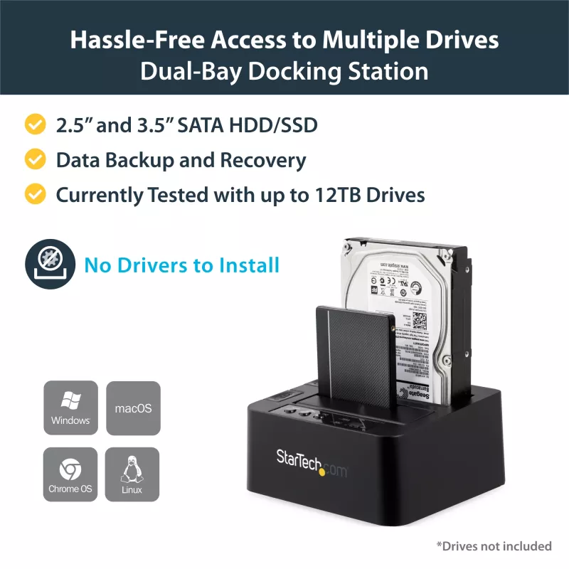 StarTech.com Duplicatore di dischi fissi standalone, clonatore/copiatore HDD/SSD a doppio vano, docking station da USB 3.1 (10 Gbit/s) a SATA III HDD/SSD, dock duplicatore di dischi fissi, clonatore di dischi fissi