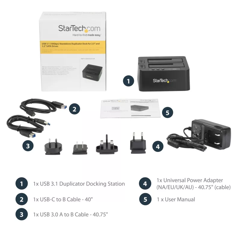 StarTech.com Duplicatore di dischi fissi standalone, clonatore/copiatore HDD/SSD a doppio vano, docking station da USB 3.1 (10 Gbit/s) a SATA III HDD/SSD, dock duplicatore di dischi fissi, clonatore di dischi fissi