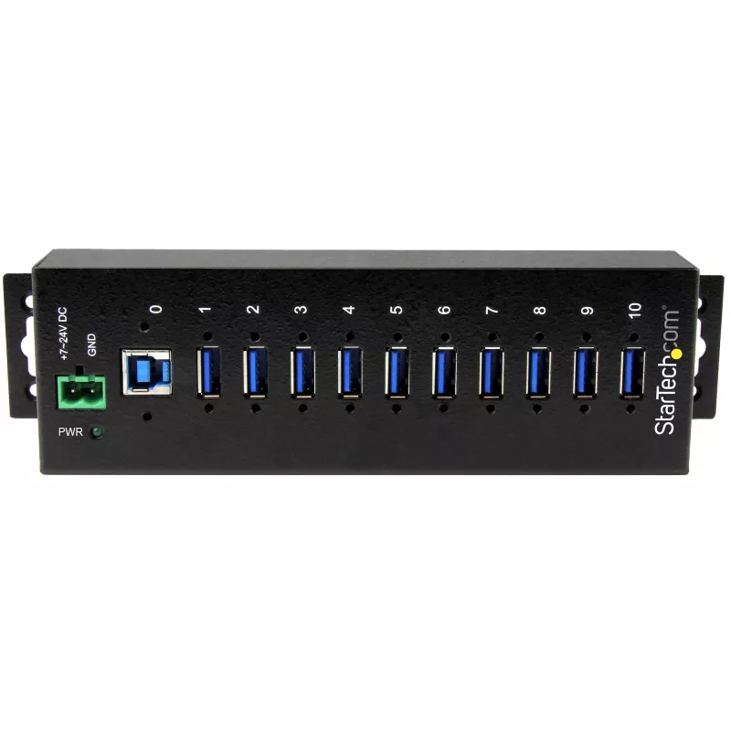 StarTech.com hub USB 3.0 industriale 10 porte – protezione ESD e sovratensione~hub USB 3.0 10 porte – 5 Gbit/s – hub USB-A industriale in metallo con protezione ESD e sovratensione – montaggio su guida DIN, a parete o da tavolo – hub di espansione USB conforme TAA
