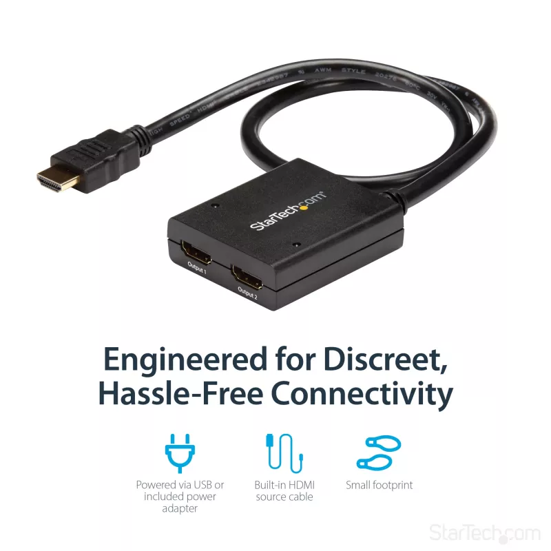 StarTech.com splitter video HDMI 4K 2 porte – splitter HDMI 1x2 – alimentazione tramite USB o alimentatore – 4K 30Hz