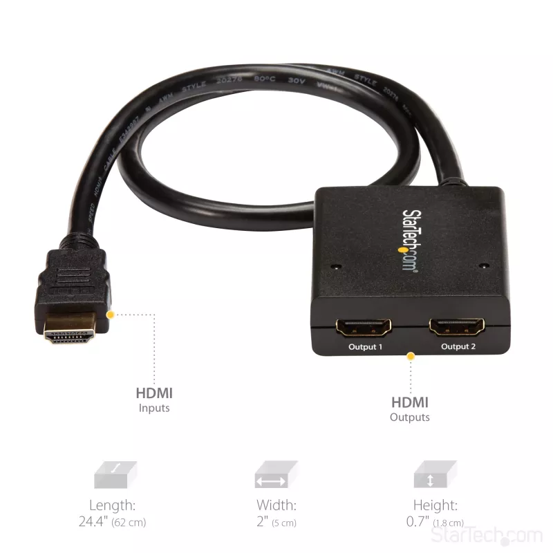 StarTech.com splitter video HDMI 4K 2 porte – splitter HDMI 1x2 – alimentazione tramite USB o alimentatore – 4K 30Hz