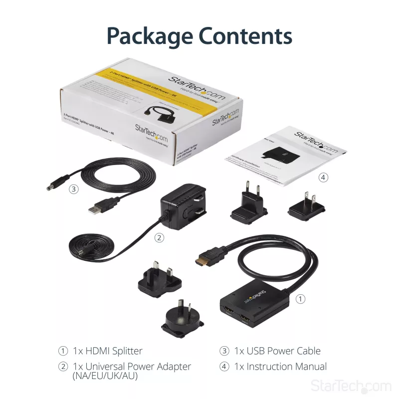 StarTech.com splitter video HDMI 4K 2 porte – splitter HDMI 1x2 – alimentazione tramite USB o alimentatore – 4K 30Hz