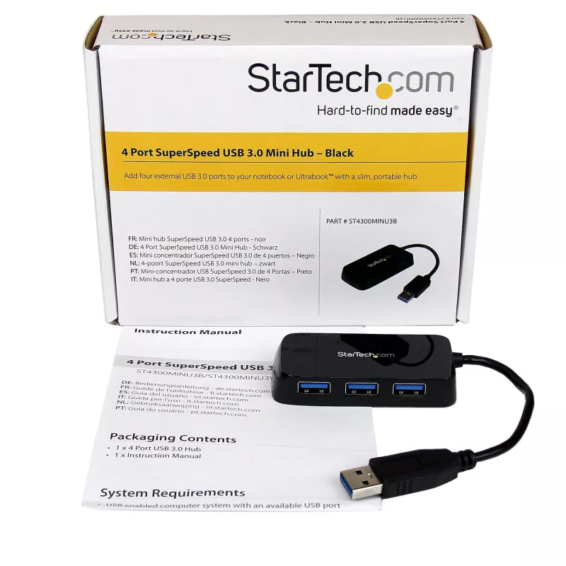 StarTech.com mini hub USB 3.0 SuperSpeed 4 porte portatile - nero~mini hub USB 3.0 SuperSpeed 4 porte portatile - 5 Gbit/s - nero