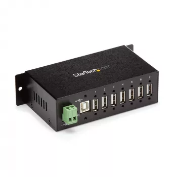 StarTech.com hub USB 2.0 a 7 porte – hub USB-A industriale in metallo con protezione ESD e protezione da sovratensione 350W – montaggio su guida DIN, a parete o su tavolo – hub expander USB conforme TAA