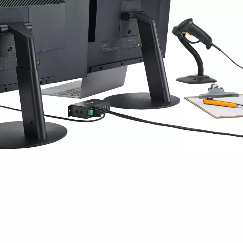 StarTech.com ST7200USBM hub USB 2.0 industriale a 7 porte, custodia in metallo, protezione ESD e da sovratensioni, montabile su guida DIN/parete/scrivania, 7–24 V DC, conforme TAA, nero