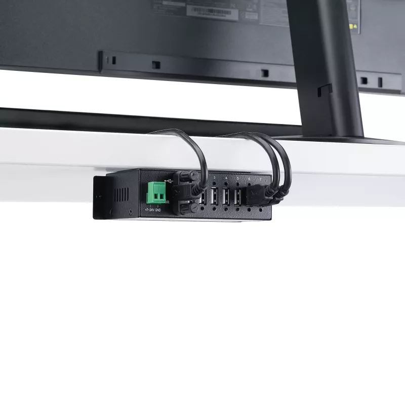 StarTech.com ST7200USBM hub USB 2.0 industriale a 7 porte, custodia in metallo, protezione ESD e da sovratensioni, montabile su guida DIN/parete/scrivania, 7–24 V DC, conforme TAA, nero